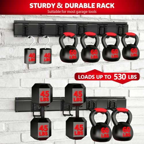 64 Inches Garage Tool Organizer Wall Mount, Tool Storage Rack Wall Mount, Heavy Duty Garden Wall Organizer System for Yard, garage and Shed, Tool Holder for Hanging Rake Snowboard Broom Mop - size: 64" Alloy Steel