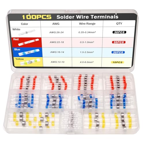 100 Pcs Solder Seal Heat Shrink Butt Wire Connectors Kit - color: 100pcs-(26-10)