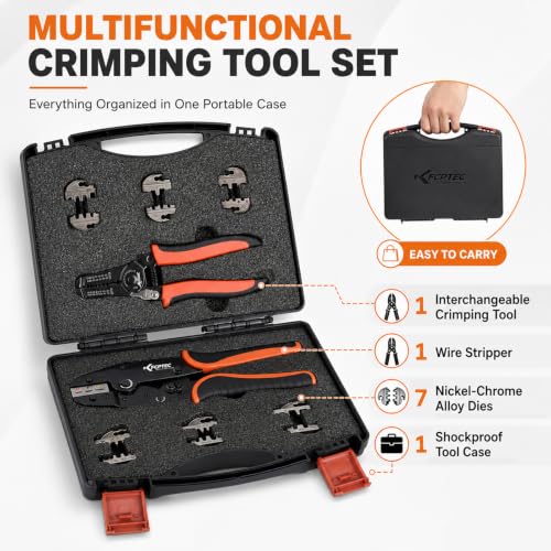 KF CPTEC Wire Crimper Kit 9PCS, AWG 22-2, Tool-Free Quick-Change Dies