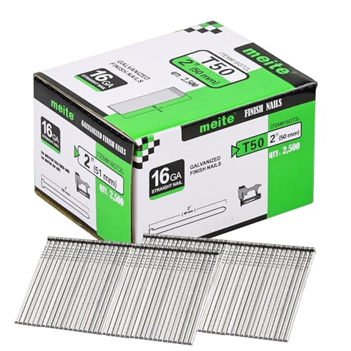 meite 16 Gauge Finish Nails 2 Inch Galvanized Straight T-Nails 2,500 PCS - size: 2" Length