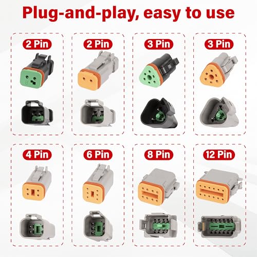 Deutsch DT 4 Pin Grey Male Female Wiring Harness Connector 2 Kits, 16 AWG - color: 2 Sets-Grey, size: 4Pin