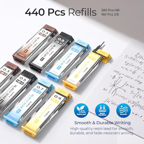 Nicpro 4 Pack Blocky Gear 0.3/0.5/0.7/0.9 mm Metal Mechanical Pencils Set - style: 0.3 0.5 0.7 0.9mm