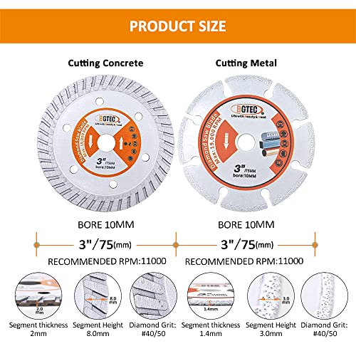 Diamond Saw Blades - BGTEC 3"/75mm Cut-Off Wheel for Metal Concrete Angle Grinder, 4pcs - style: Metal+Concrete