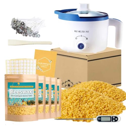 5lbs Beeswax Candle Making Kit with Electric Wax Melting Pot - size: Wax Melting Pot Set 6pcs