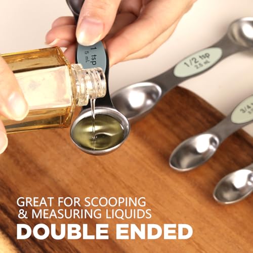 ChefAide Set of 8 Magnetic Measuring Spoons, Stainless Steel, Dual Sided - color: Multicolor-7, size: Magnetic Measuring Spoons