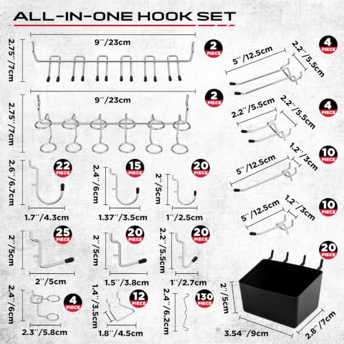 320PCS Pegboard Accessories Kit, Pegboard Hooks Assortment with Bins and Stainless Steel Peg Locks, Tool Organizer for 1/8" and 1/4" Pegboards, Garage Wall Organization, Workshop and Tool Storage - color: 320-Piece Max-Capacity Set – 20 Bins