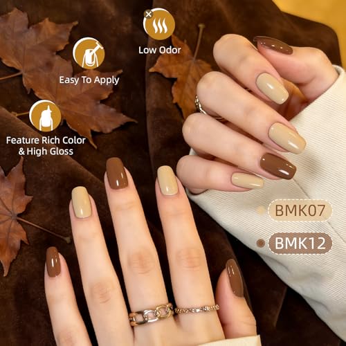 JODSONE 36Pcs Autumn Gel Nail Polish Set 32 Colors with 4 Functional | Base Coat Glitter & Matte Top Coat Nude Brown Gel Polish Set for Salon at Home DIY Nail Art - color: B31