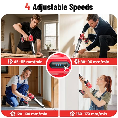 Electric Caulking Gun, Cordless Caulk Gun with 2x 2.0Ah Batteries - color: Red