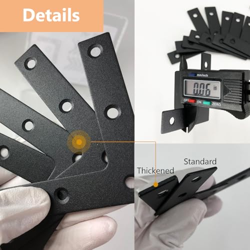 QSJ 12 Pcs L Flat Straight Brackets Corner Bracket Set 3.15'' Bracket Brace Mending Plate Stainless Steel for Wood - size: Black, 3.15x3.15''
