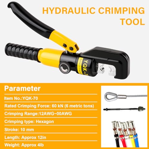 Hydraulic Crimping Tool, 9 Pairs Dies 12-2/0 AWG | Steel hydraulic crimper for 1/16",1/8",3/16" stainless cable railing, suited for vehicle wiring & electrical service