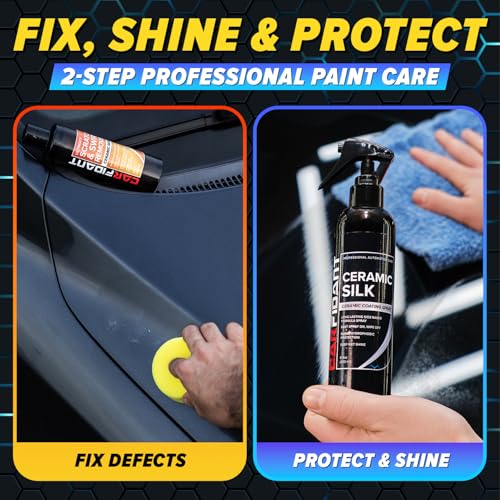 Carfidant Scratch & Swirl Remover with Ceramic Silk – Car Scratch Remover for Vehicles Paint Repair with Ceramic Coating Spray – Polishing & Washing Kits with Applicator Pad & Microfiber Towel - style: Scratch Remover + Ceramic Silk