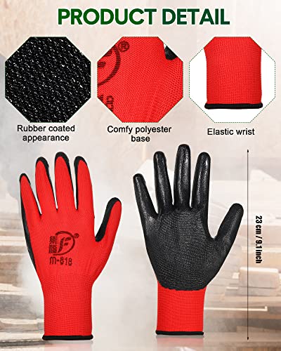 Nuogo 24 Pairs Gardening Gloves for Men Women Rubber Coated Landscaping Work Gloves Safety Work Construction - color: Black, Red