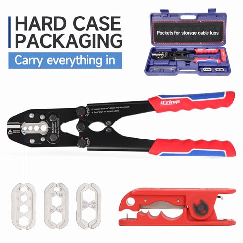 iCrimp Battery Cable Lug Crimping Tool Set includes Interchangeable Jaws