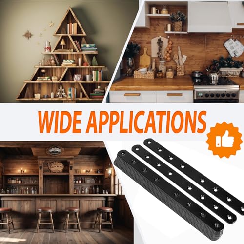 24Pack Straight Brackets Black Mending Plate 10In Metal Brackets for Brace - size: 12 Inch (24 Pack)