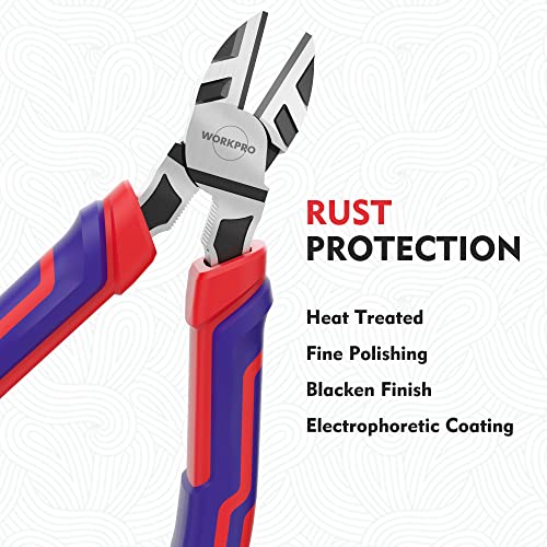 WORKPRO 6” Wire Cutters Heavy Duty CRV Steel, Diagonal Pliers for Cutting Wires Craft, Comfort Grip Handle - size: 6-inch