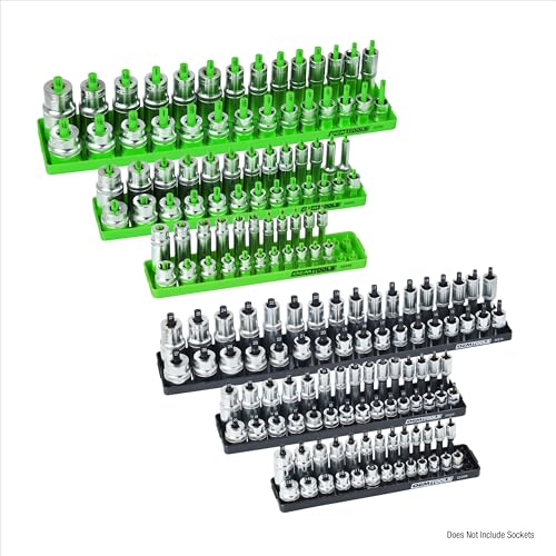 OEMTOOLS 22233 6-Pc SAE & Metric Socket Tray Set for Sizes 1/4", 3/8”, 1/2" - color: Black/Green