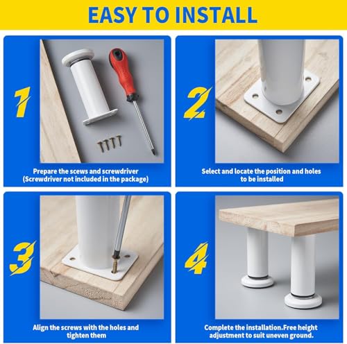 Adjustable Metal Cabinet Support Legs 4-7 In, White Furniture Feet Set of 6 - color: White, size: (6Pcs) 4.72-7.48 inch