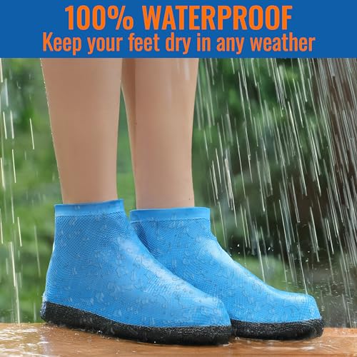 Rain Shoe Covers Waterproof Reusable Galoshes Overshoes - color: Blue, size: Medium