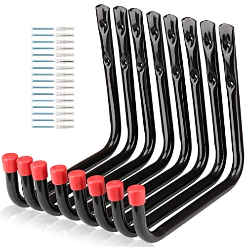 8 Pack Wall Mount Storage Hooks, 9.6IN Garage Utility Hanger for Ladder, Hold Chairs, Garden Tool, Hose, Bike - size: 9.6inch