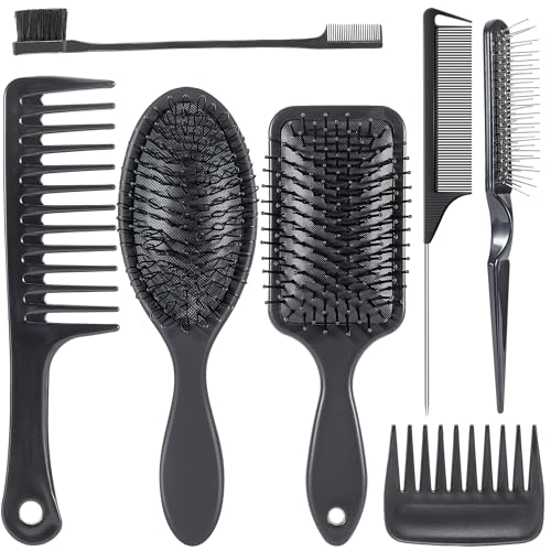 SIMPOR 7 Pcs Wig Brush Set for Synthetic Hair for Hair Extensions and Wigs - color: Black - 7 Pcs