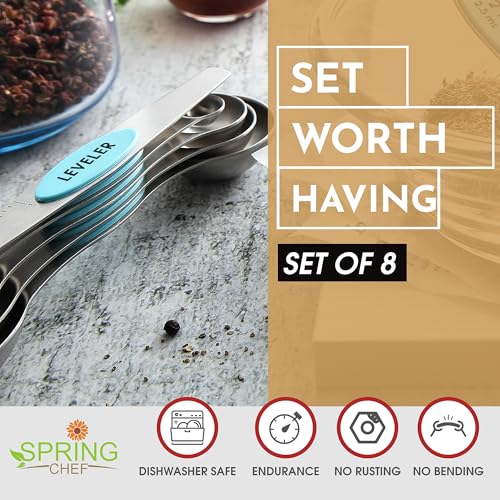 Spring Chef Stainless Steel Magnetic Measuring Spoons Set of 8, Aqua Sky - color: Blue (Aqua Sky), size: 1-Pack