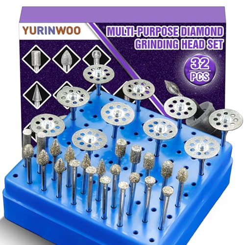 60 Grit Diamond Grinding Bit Set for Dremel, Rotary Tool Grinding Cutting Wheel 1/8” Shank for Stone Glass Tile Jewelry Engraving Rock Etching Carving Metal Wood - 32Pcs - style: Style 4