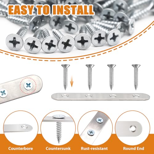 mankk 96PCS Flat Metal Brackets Mending Plate Stainless Steel Flat Straight Brace Brackets Fixed Connecting Plate for Wood Repair Fixing - color: Silver-50/80/100mm