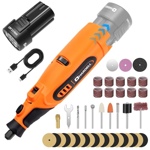 HARDELL 12V Cordless Rotary Tool Kit 6-Speed 10000-25000RPM 43 Pcs Orange