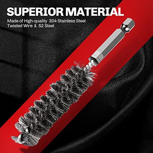 6PCS 304 Stainless Steel Bore Brush Copper Pipe Cleaner, Twisted Wire Drill Brush,1/4 Inch Hex Shank S2 Steel Handle, for Power Drill Plumbing Tools