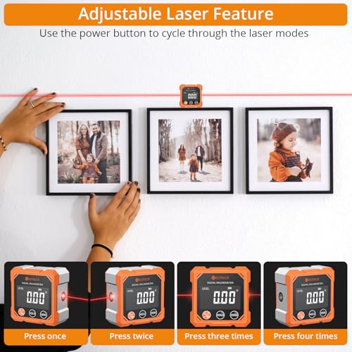 Neoteck 4-Side Magnetic Digital Angle Finder with Laser Class 2,<1mW Output