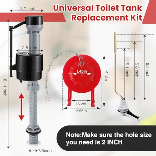 Saillong Universal Toilet Flusher Replacement Kit, Fill Valve, 2-Inch Flapper, Side Mount Handle Lever, Water-Saving, Adjustable Toilet Repair Kit Inside Tank, Easy to Install(1 Set,Black, Red) - color: Black, Red