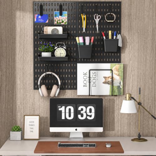 AKTOP Modular Plastic Peg Board Wall Organizer, 4 Pack, 12"x12", Black - color: 12inch-black