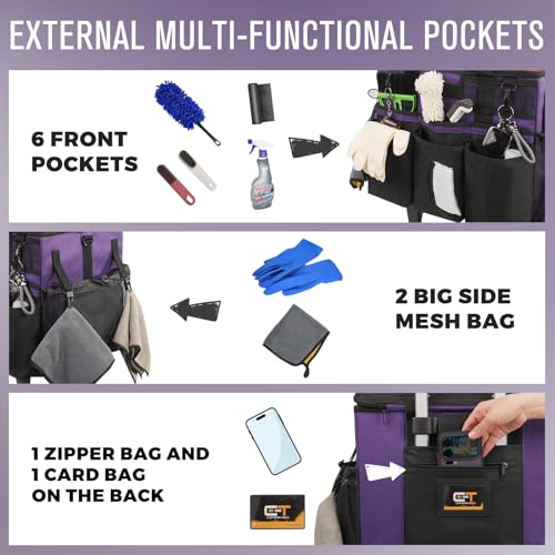 SCAVATA Rolling Cleaning Caddy Bag with Detachable Trolley, Large Cleaning Supplies Organizer with Wheels, Multi Pocket Cleaning Cart with Adjustable Shoulder Strap for Housekeeper & Home, GrapePurple - color: GrapePurple