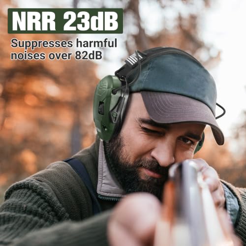 Electronic Shooting Ear Protection w/Gel Pads, 23dB NRR Active Noise Reduction & 3X Amplification Headset for Shooters - color: Green