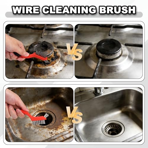 HARFINGTON 6pcs Wire Brushes Stainless Steel Cleaning Brushes with Curved Handle Dual Head for Cleaning Scrubbing Rust Dirt Paint Removal, Blue - color: Blue