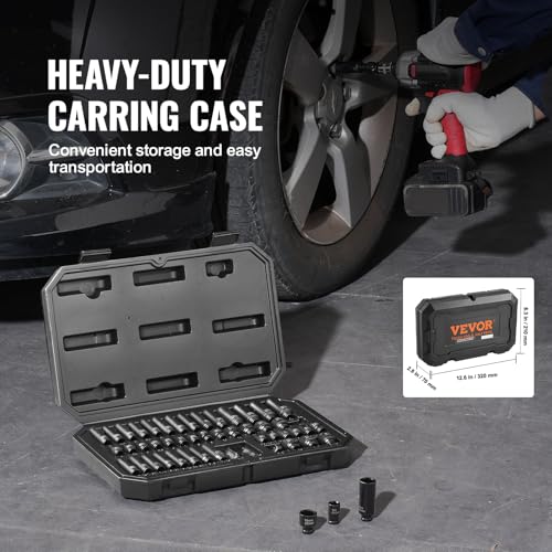 VEVOR Drive Impact Socket Set 1/4" - 48 Piece Deep & Shallow Socket Set SAE 3/16"-9/16" and Metric 4-15mm - 6 Point Cr-Mo Alloy Steel for Auto Repair - Easy-to-Read Size Markings Storage Case - size: 1/4" 48 PCS CR-MO