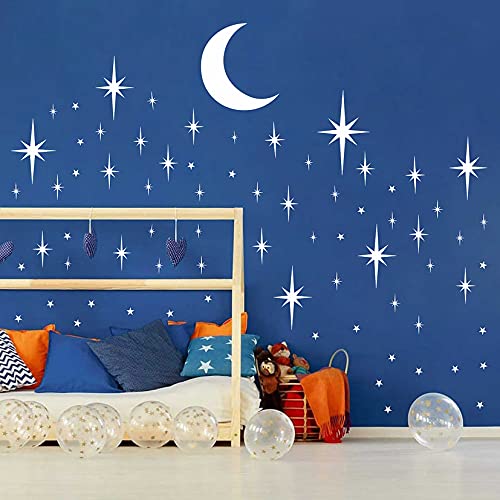 Retro Starburst Wall Decals Stars Wall Sticker Star Moon Vinyl Decal White - color: Retro Starburst -White