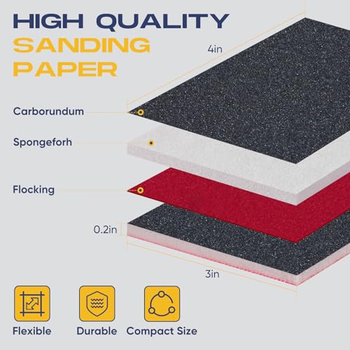 24 Pack Washable Reusable Sanding Sponge Set, 120-3000 Grit Fine Sandpaper Blocks for Wood/Metal/Auto, Wet Dry Sanding Block for Drywall & Furniture Polishing (3x4 Inch)