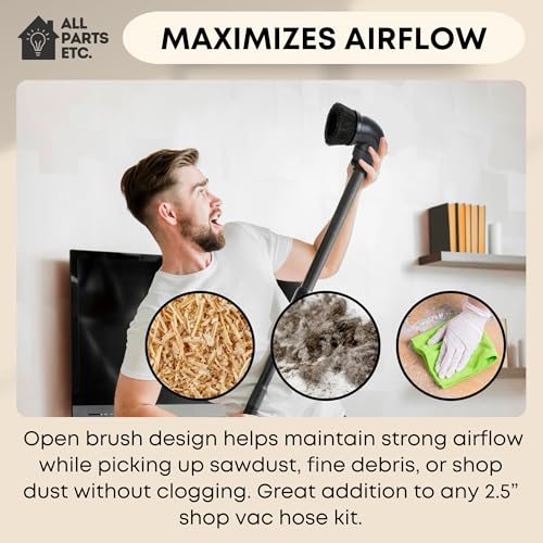 2.5" Dust Brush Attachment Compatible with Shop Vac, Craftsman, and more Wet Dry Vacuum Cleaner Accessory with Nylon Bristles Fits 2-1/2 Inch Hose - for Woodworking, Garage & Workshop Cleaning. - size: Dust Brush