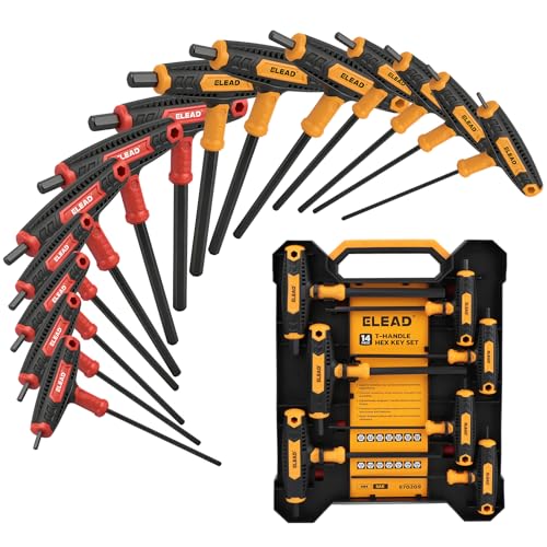 ELEAD 14-Piece T-handle Allen Wrench Set, Metric 2.5mm-10mm & SAE 1/8"-3/8" Portable Hex Key, Long Arm Allen Key Set with Storage Box for Basic Home Repair and Mechanical Maintenance - style: T-Handle Version