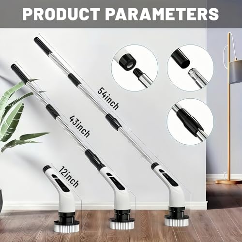 Electric Spin Scrubber- Ditch the Scrubbing! Long Handle Shower Scrubber with 9 Replaceable Heads - 2 Speed Cordless Brush Ensures Long Battery Life, Modern Design! (White)