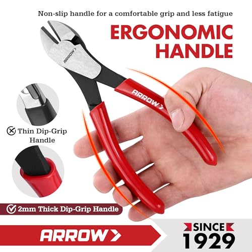 ARROW 7" High Leverage Diagonal Cutting Pliers, Heavy Duty Wire Cutters with Comfortable Grip, Side Cutters for Cutting Wires (Pack of 2) - size: 7 INCH (Pack of 2)