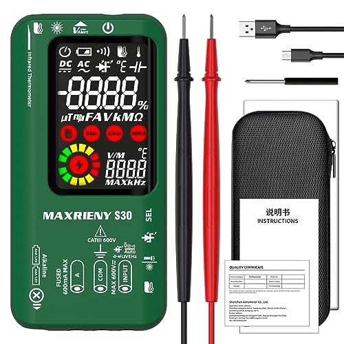 Digital Multimeter Infrared Thermometer Rechargeable Smart Voltmeter 9999 Counts Electrical Current Tester Capacitance, High/Low Voltage Diode Tester for LED Automotive Electrician Electronic