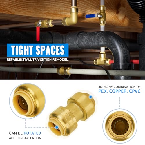 SUNGATOR 1/2 Inch Straight Coupling, Push-to-Connect Fittings, 10-Pack - color: Brass Coupling, 10 Pack, size: 1/2 Inch