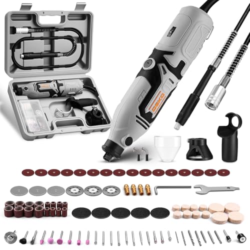 Rotary Tool Kit:DEKOPRO 1.4-Amp Power Hand Rotary Tools with 6 Variable Speed, 127pcs Accessories, 8000~35000RPM Electric Grinder Drill Machine Set with Flex Shaft for Carving, Cutting, Sanding Gray - color: Gray