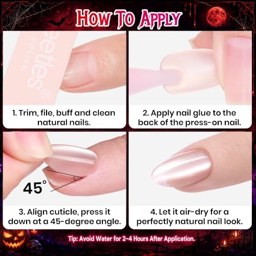 Beetles Red Press On Nails Short Almond, Halloween Cat Eye Polka Dot - color: 2C - Polka Ruby - S