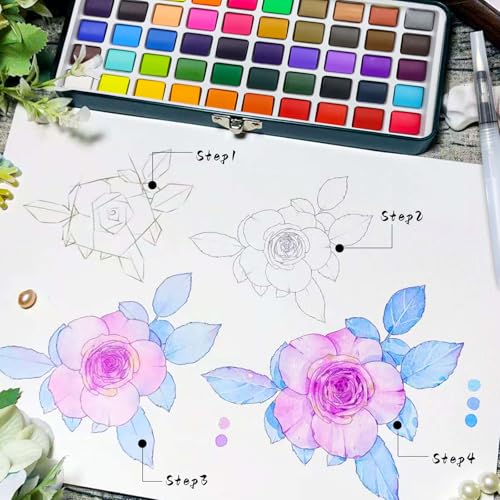 Artecho 50-Color Watercolor Paint Set, Compact Travel Tin Case - style: 50 Colors