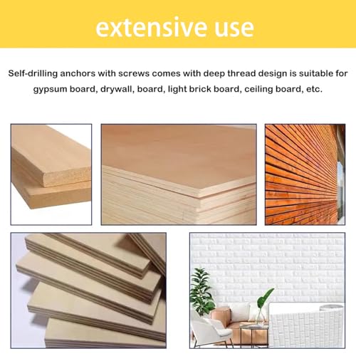Drywall Anchors and Screws Kit, 120 PCS (60 PCS 12x30mm/0.47"x1.18" Anchor + 60 PCS 4x30mm/0.16"x1.18" Screw), Heavy Duty Galvanized Expansion Wall Anchor Kit for Picture Hanging & Drywall Repair - size: 12mm x 30mm (anchors), 4mm x 30mm (screws)