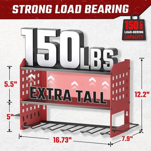 SUNALLY Power Tool Organizer, Wall Mount Garage Tools Storage Rack, Red - style: 4 Drill Holders D
