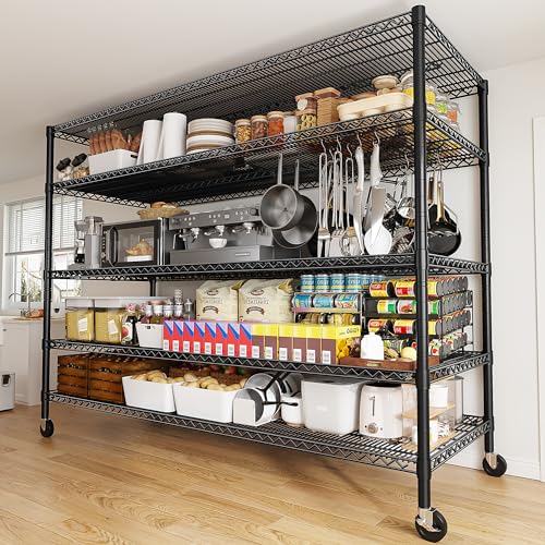 REIBII 85.7"H 5-Tier Garage Shelving with Wheels&Feet, Adjustable, 2998 lbs - size: 5-Tier,55.5" W X 85.7" H X 24.2" D